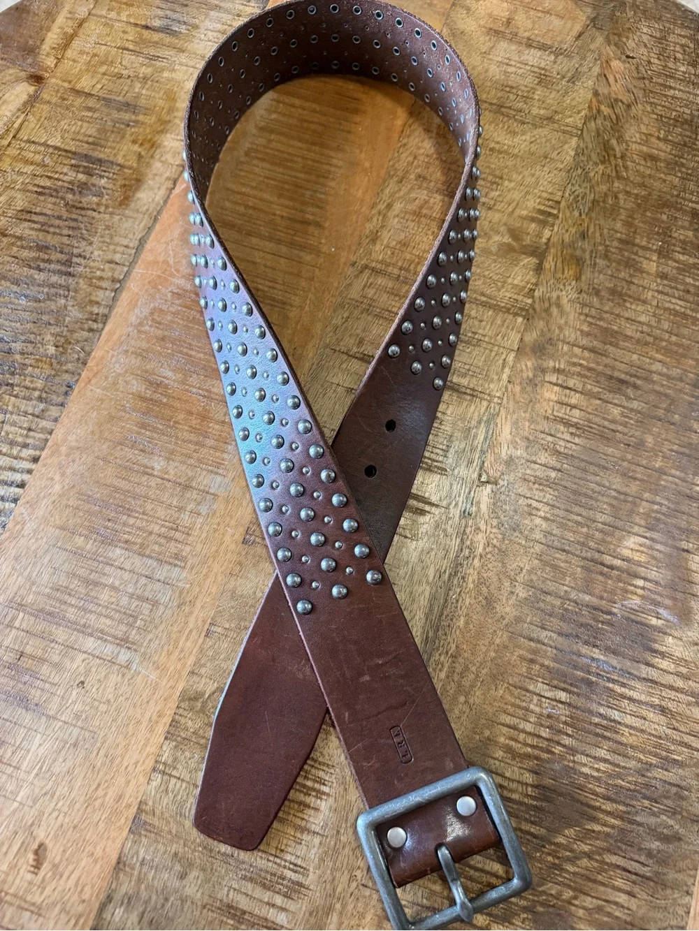 Vtg Lauren Ralph Lauren LRL Y2K Americana Brown Dome Stud Leather Western Belt